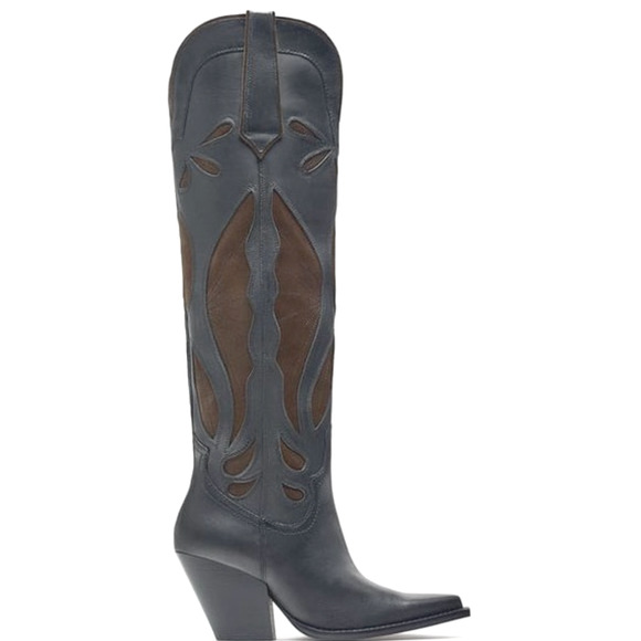 NEW ZARA BLACK BROWN LEATHER SUEDE COWBOY BOOTS SZ 39 8 8.5 - Picture 16 of 16